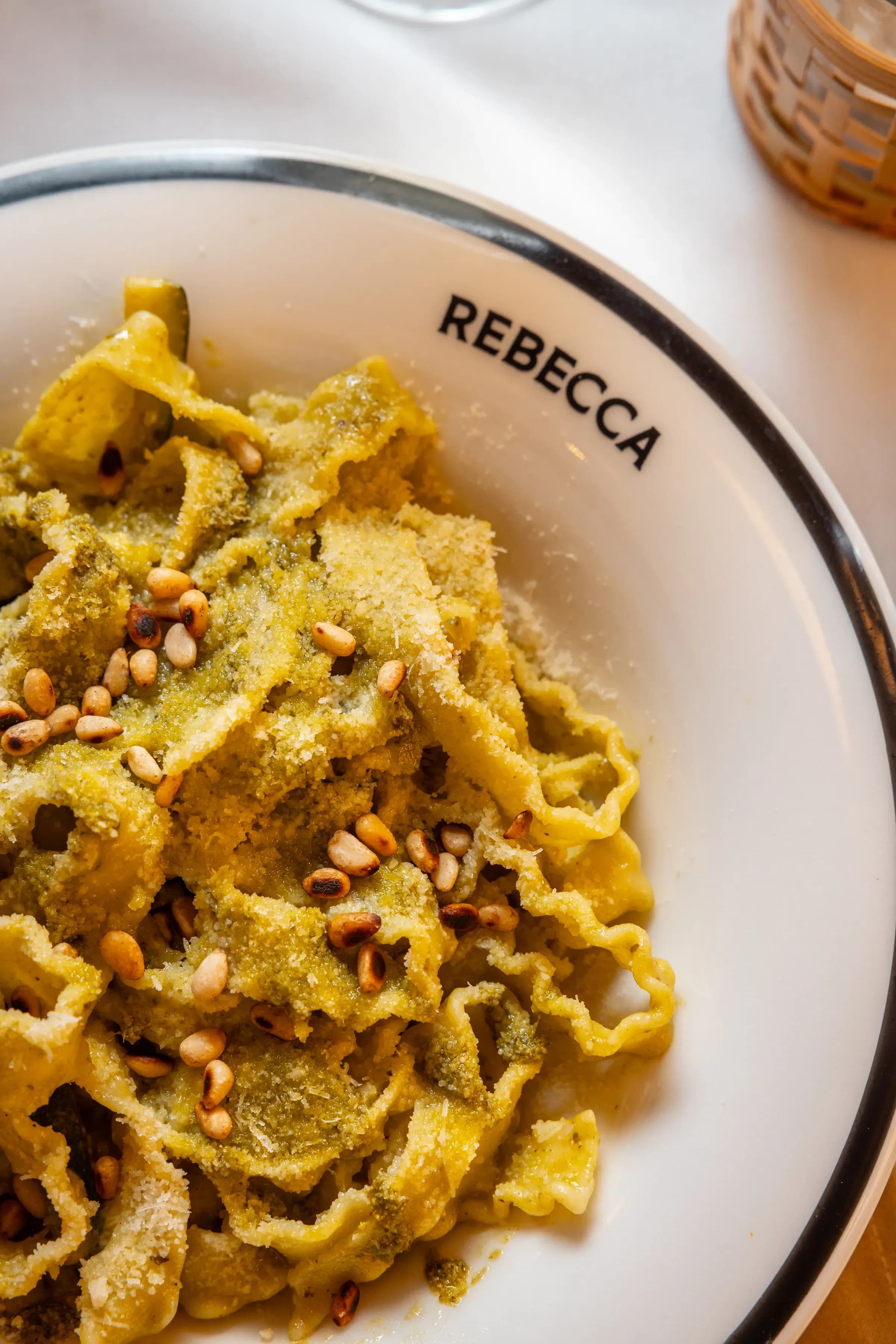 Pesto trofie with pine nuts